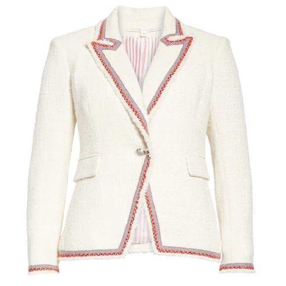 VERONICA BEARD DICKEY JACKET CUTAWAY PINK TRIM; SIZE 12